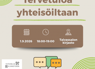 Tervetuloa kirjaston yhteis&ouml;iltaan ti 1.9.